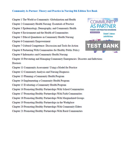 Community as Partner Theory and Practice in Nursing 8th Edition TEST BANK