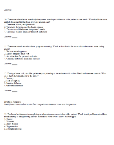 Caring for Older Adults Holistically 7th Edition Test Bank