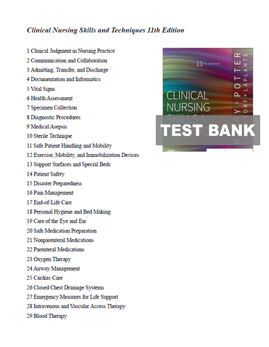 Clinical Nursing Skills and Techniques 11th Edition TEST BANK