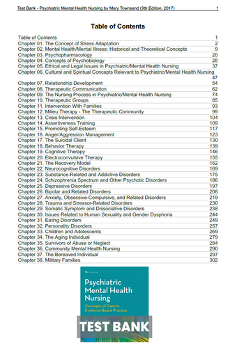 Psychiatric Mental Health Nursing 9th Edition Townsend TEST BANK