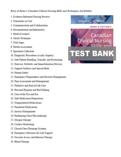 Perry and Potter Canadian Clinical Nursing Skills and Techniques 2nd Edition TB