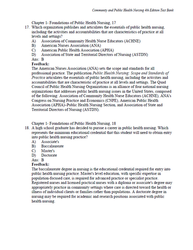 Community and Public Health Nursing 4th Edition TEST BANK