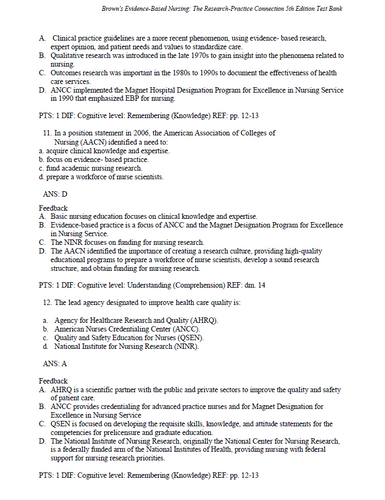 Brown's Evidence Based Nursing 5th Edition TEST BANK