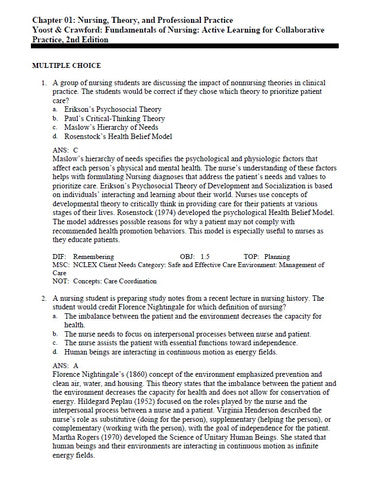 Fundamentals of Nursing 2nd Edition Yoost TEST BANK