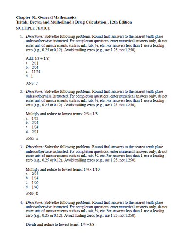 Brown and Mulholland’s Drug Calculations 12th Edition TEST BANK 9780323809863