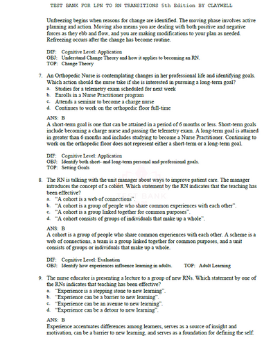 LPN to RN Transitions 5th Edition TEST BANK