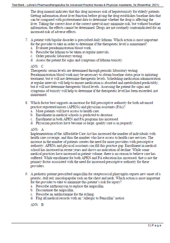 Lehne's Pharmacotherapeutics for Advanced Practice Nurses and Physician 2e TB