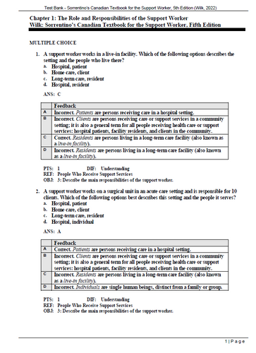 Sorrentinos Canadian Textbook for the Support Worker 5th Edition TEST BANK