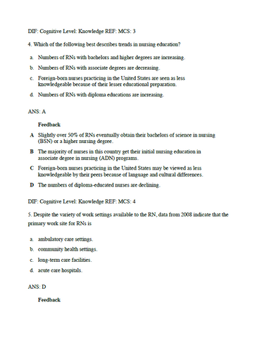 Leddy & Pepper's Professional Nursing 10th Edition TEST BANK