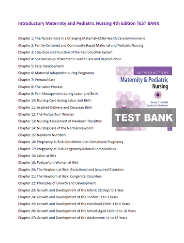 Introductory Maternity & Pediatric Nursing 4th Edition Hatfield TEST BANK