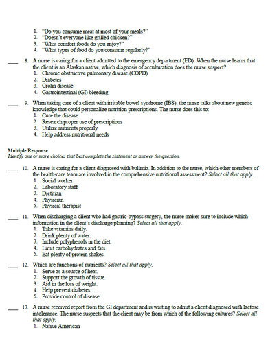 Lutz's Nutrition and Diet Therapy 8th Edition TEST BANK