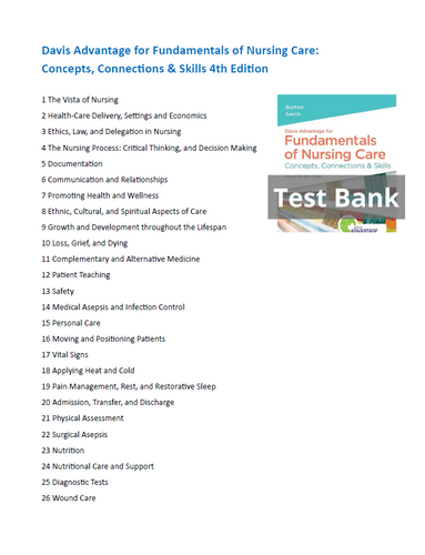 Fundamentals of Nursing Care Concepts Connections Skills 4th Edition TEST BANK