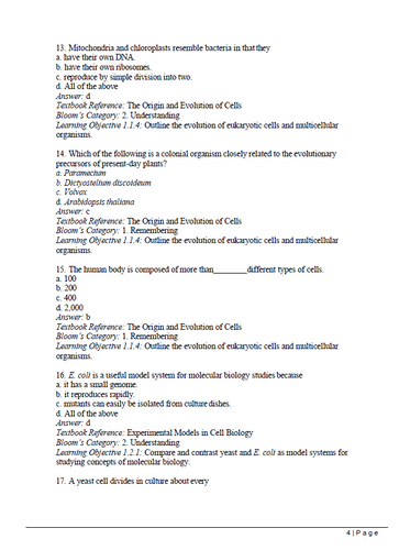 The Cell A Molecular Approach 9th Edition TEST BANK 9780197583722