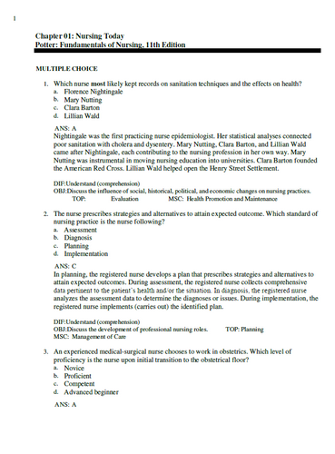 Fundamentals of Nursing 11th Edition Potter Perry TEST BANK