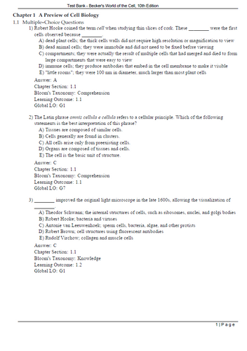 Becker's World of the Cell 10th Edition TEST BANK