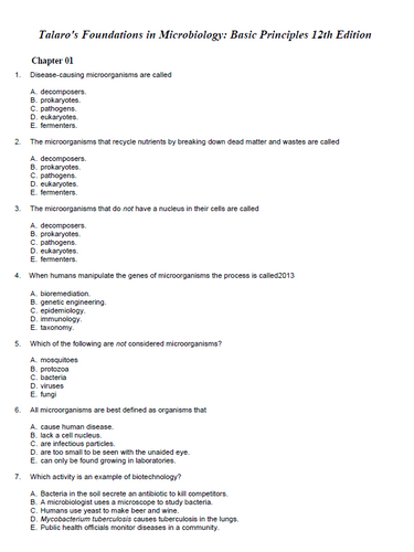 Talaros Foundations in Microbiology Basic Principles 12th Edition TEST BANK