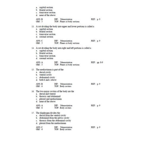 Memmlers Structure & Function of the Human Body 12th Edition Test Bank