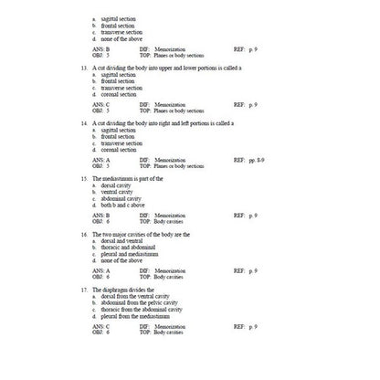Memmlers Structure & Function of the Human Body 12th Edition Test Bank