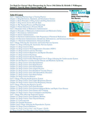 Clayton’s Basic Pharmacology for Nurses 19th Edition TEST BANK