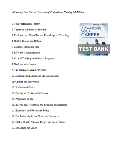 Advancing Your Career Concepts of Professional Nursing 8th Edition TEST BANK