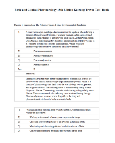 Basic and Clinical Pharmacology 15th Edition Katzung Trevor TEST BANK