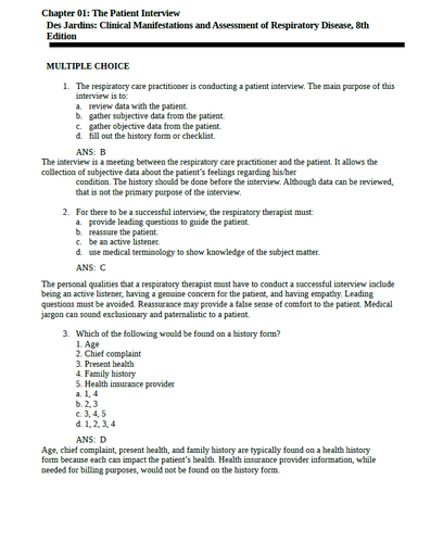 Clinical Manifestations and Assessment of Respiratory Disease 8e Test Bank