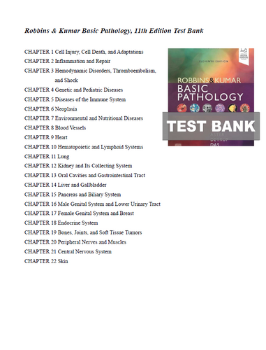 Robbins & Kumar Basic Pathology 11th Edition TEST BANK