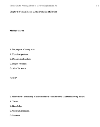 Nursing Theories and Nursing Practice 4th Edition Smith TEST BANK