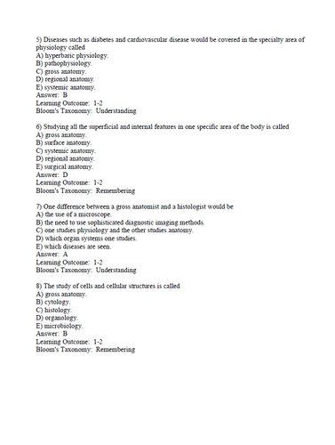 Essentials of Anatomy and Physiology 7th Edition Martini TEST BANK