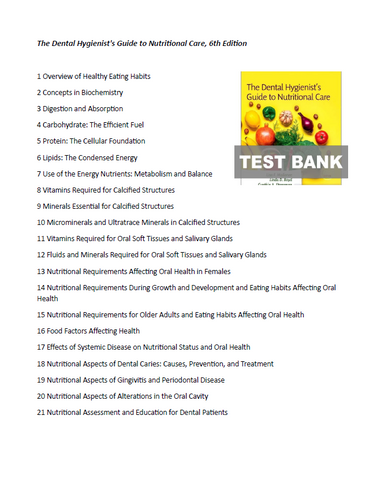 The Dental Hygienist's Guide to Nutritional Care 6th Edition Test Bank