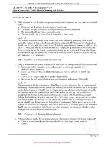 Community Public Health Nursing 8th Edition Nies Melanie McEwen TEST BANK