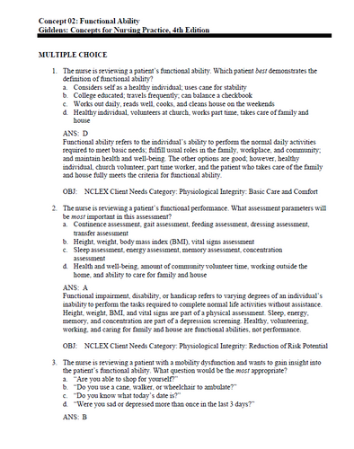 Concepts for Nursing Practice 4th Edition Giddens Test Bank
