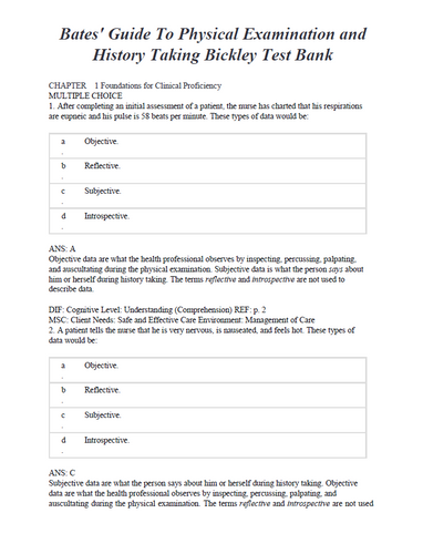 Bates Guide To Physical Examination and History Taking Test Bank