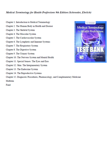 Medical Terminology for Health Professions 9th Edition Test Bank