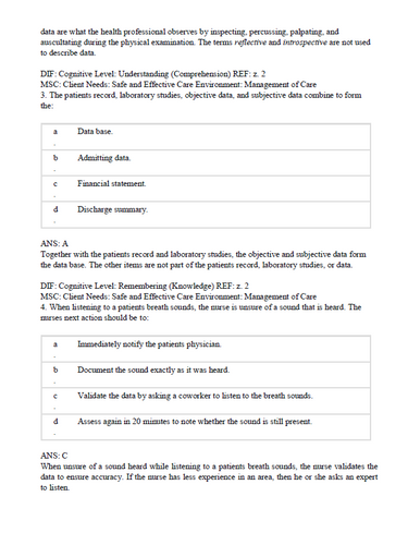 Evidence-Based Physical Examination TEST BANK