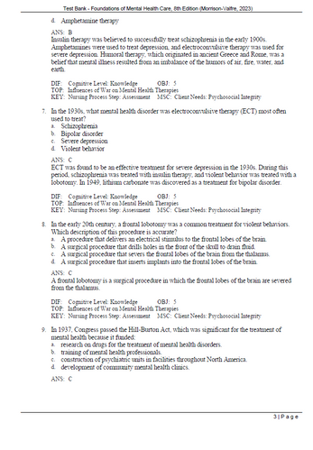 Foundations of Mental Health Care 8th Edition Morrison-Valfre TEST BANK