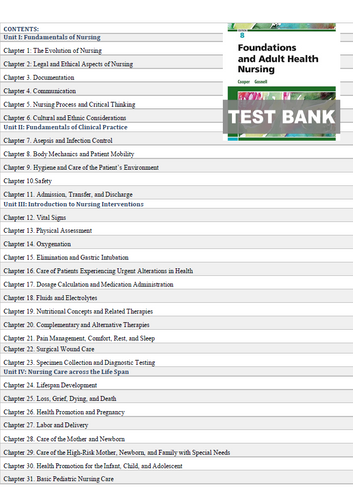 Foundations and Adult Health Nursing 8th Edition Cooper TEST BANK