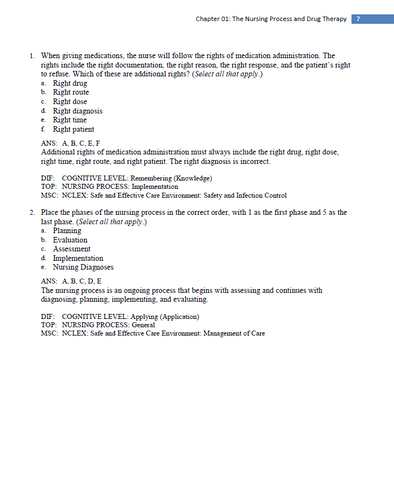 Pharmacology and the Nursing Process 9th Edition TEST BANK
