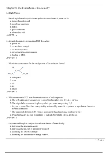 Lehninger Principles of Biochemistry 8th Edition Test Bank