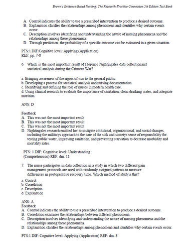 Brown's Evidence Based Nursing 5th Edition TEST BANK