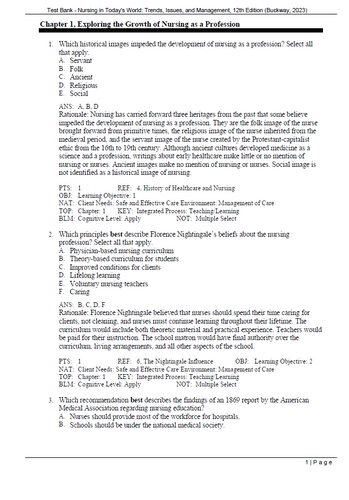 Nursing in Today's World  12th Edition Test Bank