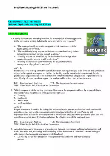 Psychiatric Nursing 8th Edition Keltner TEST BANK