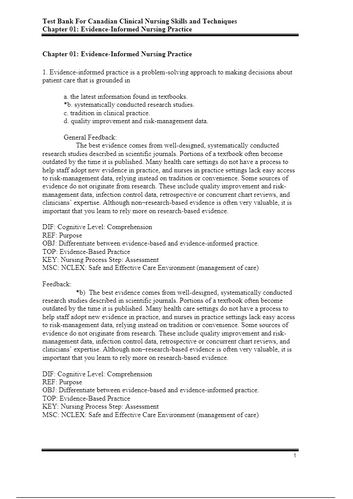 Canadian Clinical Nursing Skills and Techniques 1st Edition Test Bank