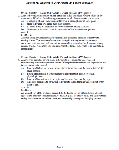 Nursing for Wellness in Older Adults 9th Edition TEST BANK