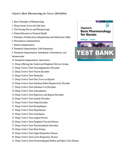 Clayton’s Basic Pharmacology for Nurses 20th Edition Test Bank