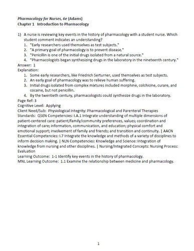 Pharmacology for Nurses 6th Edition Adams TEST BANK
