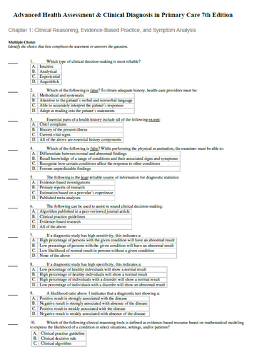 Advanced Health Assessment & Clinical Diagnosis in Primary Care 7th TEST BANK