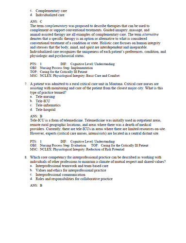 Priorities in Critical Care Nursing 8th Edition Urden TEST BANK