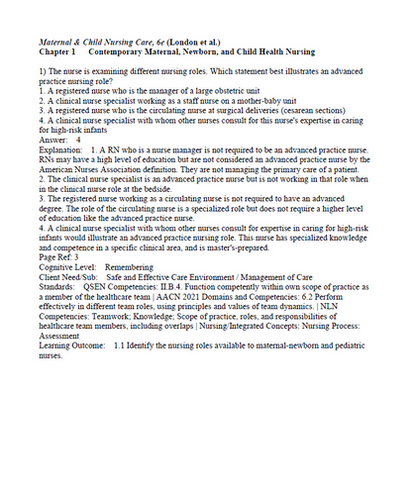 Maternal and Child Nursing Care 6th Edition London Test Bank