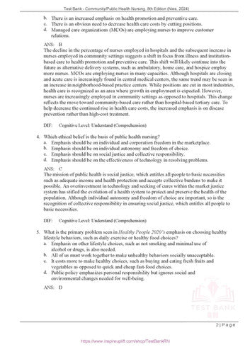 Community Public Health Nursing 8th Edition Nies Melanie McEwen TEST BANK
